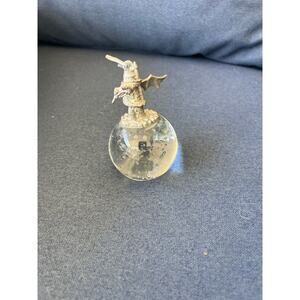 Pewter Dragon On Glass Ball Figurine Statue On Skull W/Red Eyes 3 1/2" Tall